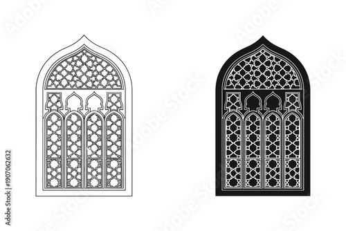 Ornate Gothic Window Designs in Vector Illustration, Flat Design Style vector illustration