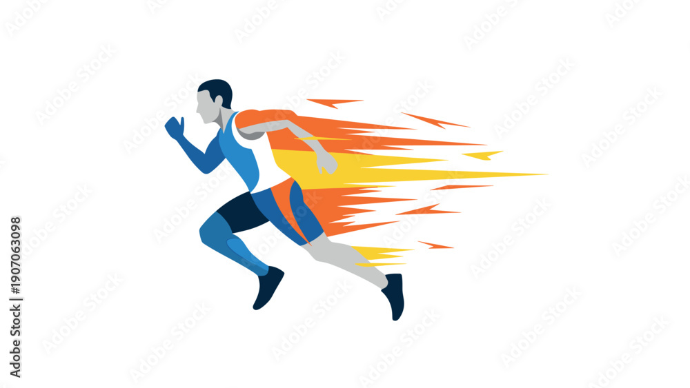 Fototapeta premium Dynamic sprinter with speed effect in flat design