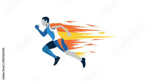 Dynamic sprinter with speed effect in flat design