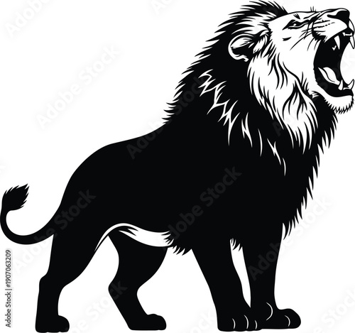 A majestic lion roars standing tall with fierce expression in vector illustration cf689d500c102da80244a05f5ba3b15adr eps style