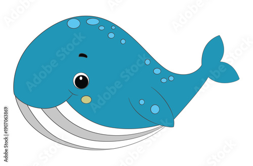 Cute simple whale fish isolated on white background