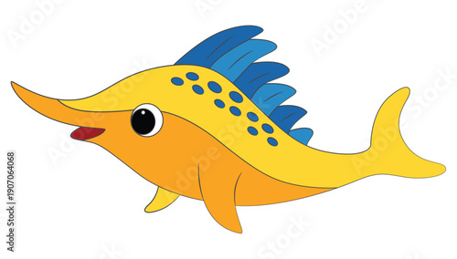 Little swordfish isolated on white background