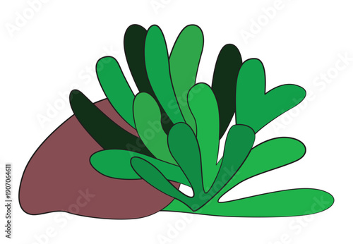 A cartoon illustration of green seaweed with stone