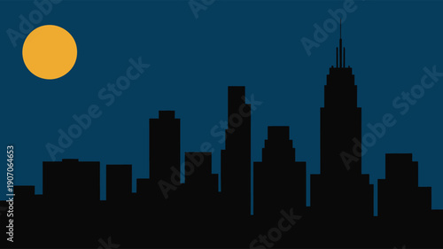 City skyline silhouette at night with a full moon vector