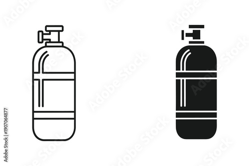 Oxygen Tank Outline and Solid Vector Icons, Medical Equipment Flat Design vector illustration