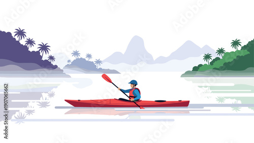 Peaceful kayaking lake adventure with scenic mountain views