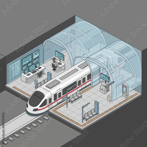 Futuristic Train in Modern Station Platform.