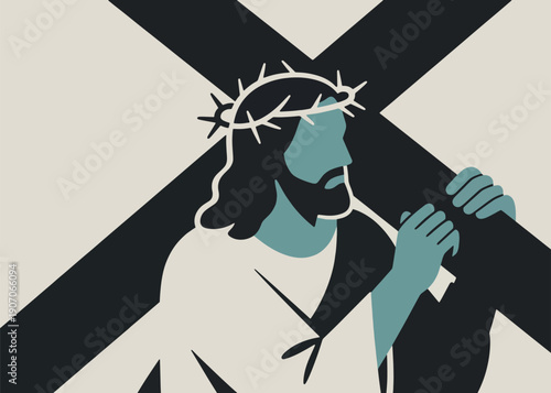 The Lord Jesus Carrying the Great Cross Illustrator Artwork Creative Design Template 