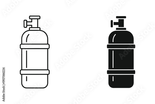 Oxygen Tank Set Outline and Solid Vector Illustration