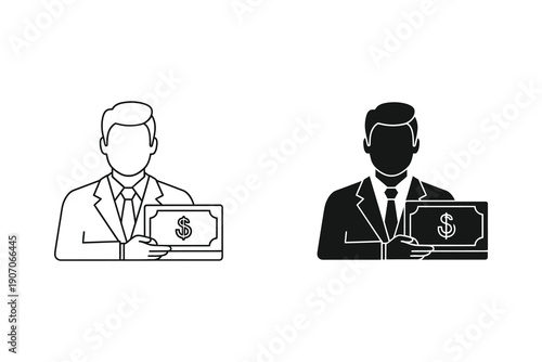 Businessman holding dollar bill vector illustration
