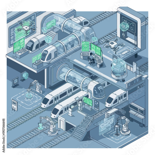Futuristic Train Station with Advanced Technology.