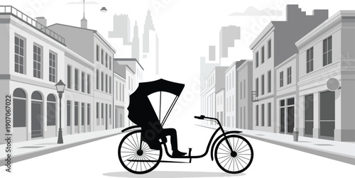 Rickshaw Driver Silhouette in City Street illustration