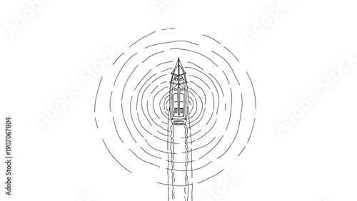 Minimalist boat drawing with waves in linear style for nautical themes