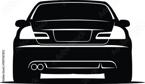 Silhouette of a car viewed from the rear with visible details on a plain white isolated setting d516fd95dd5750abe8442051a2fa5ddfdr