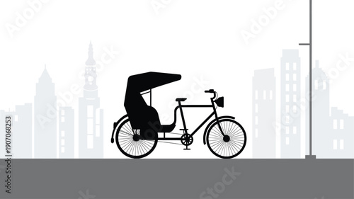 Silhouette of a Rickshaw against a City Skyline urban