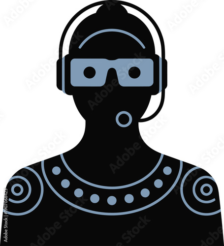 Stylized Silhouette of a Person with VR Headset and Headphones