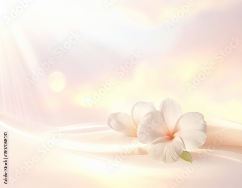 Soft White Floral Bloom on Gentle Gradient Background with Light Rays