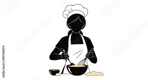 Silhouette of a chef preparing food with mixing tools and ingredients