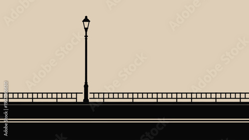 Vintage street lamp and railing on a road lamp post