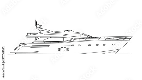 Luxury yacht side view minimalist design in black and white