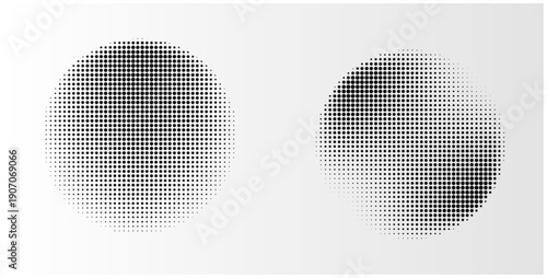 Set of halftone dots gradient pattern texture isolated on white background. Straight dotted spots using halftone circle dot raster texture. Vector blot half tone collection. eps10