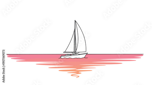 Minimalist sailboat at sunset with soft gradient ocean reflection