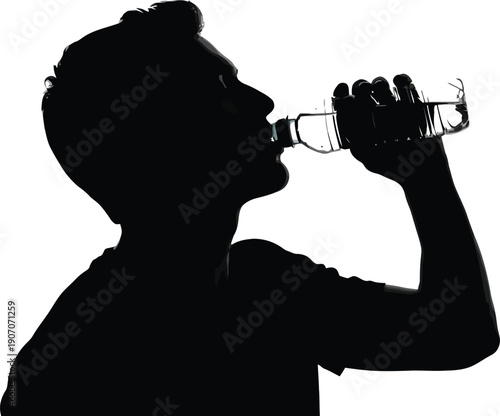 Man drinking water from a bottle in a silhouette profile view