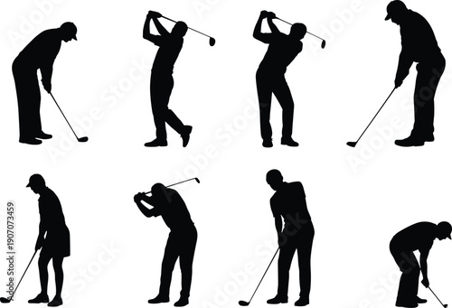 Golf player silhouettes swing action sport athlete training competition outdoor recreation golfing motion posture illustration concept