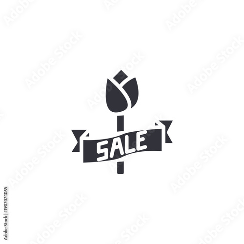 Sale sign with flower decoration icon representing seasonal retail banner and spring clearance event.