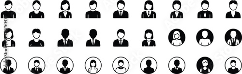 User Profile Icons in Rows and Columns on White Background silhouette person