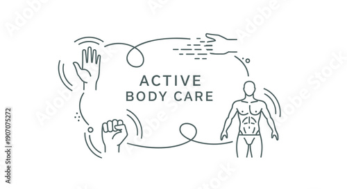 Vector illustration of active body care logo with human body outline and hands, for wellness or fitness branding, Isolated on transparent background, png