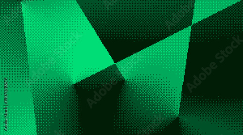 Abstract green geometric polygon background with halftone texture and modern gradient style