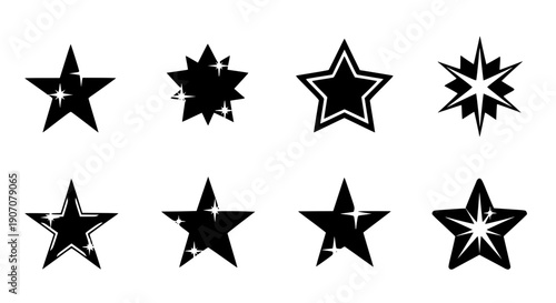 Star Icons Featuring Various Sparkle Effects And Decorative Shapes set.