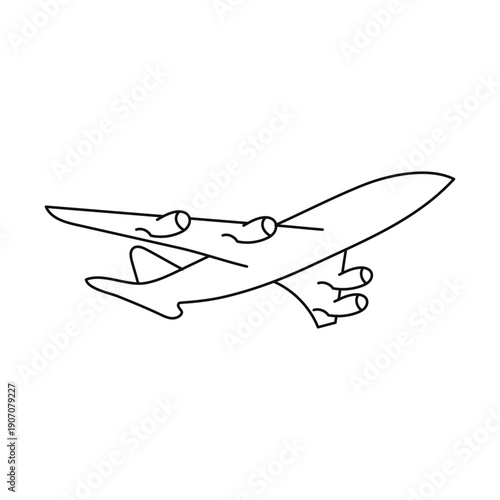 line vector illustration of an airplane. airplane side. airplane flying