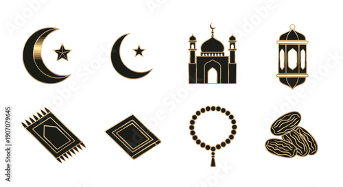 Icônes de Célébration Islamique or Noir Élégantes