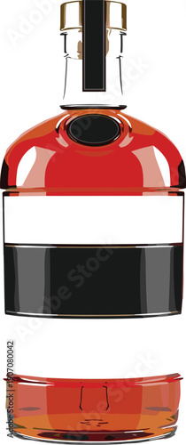 Premium Realistic Spirit Liquor Glass Bottle Illustration with Blank White and Black Labels for Brand Mockup Branding Identity Design Template