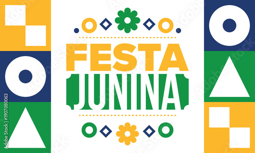 Festa Junina in Brazil. Brazilian festival. Happy holiday. Brazil flag. Carnival and parade. Summer fun party. Vector illustration
