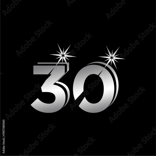 The tens digit is shiny silver with a sparkle on a black background.