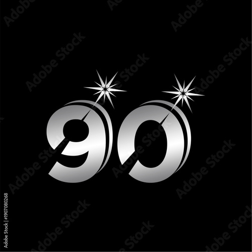 The tens digit is shiny silver with a sparkle on a black background.