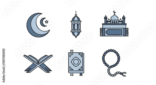 Icônes Minimalistes du Mois Sacré Islamique en Duotone
