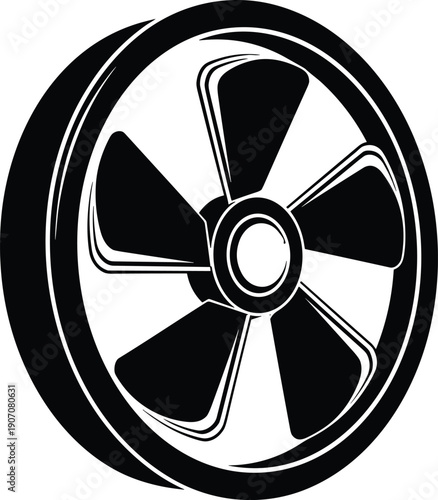 Computer cooling fan vector icons featuring electric PC case cooler and industrial ventilation blower for air circulation hardware maintenance and technology system design