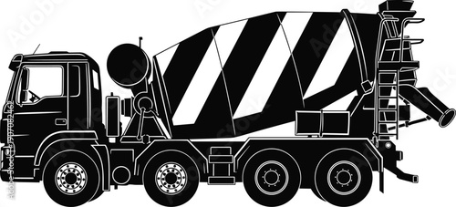Heavy, duty, concrete, mixer, truck, silhouette, construction, machinery, vehicle, industrial, equipment, transport, building, site, engineering, cement, mixing, vector, , black, illustration, element