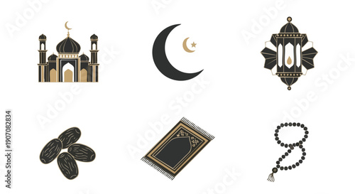 Pack de Symboles de Ramadan Monochrome or Raffiné