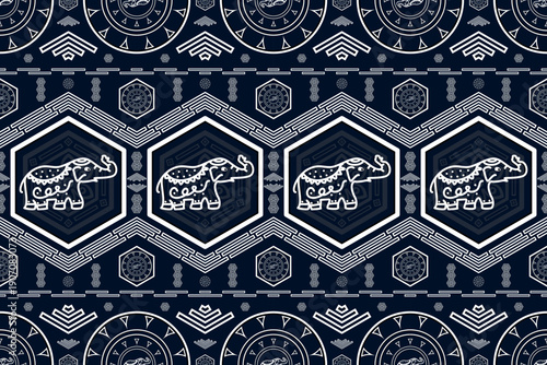 ELEPHANT BLUE WHITE SEAMLESS PATTERN