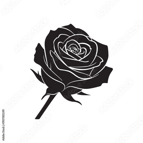 Side Facing Single Rose Silhouette Black Minimal Vector
