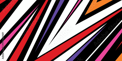 Sharp and colorful background with angled shapes in red, blue, orange, and teal. Energetic and bold design suited for digital artwork and visual pop culture projects.