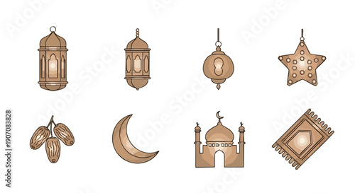 Ramadan Icons in Warm Duotone