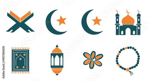 Set dIcônes Sacrées du Ramadan Géométriques Bicolores