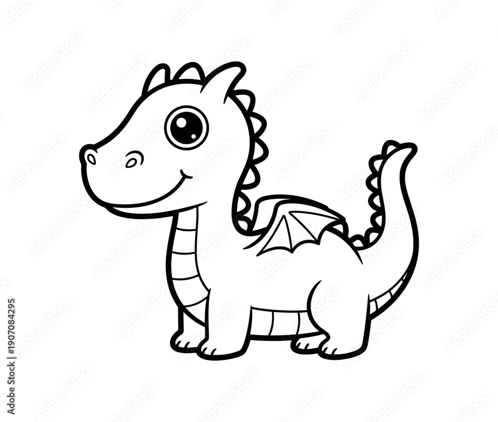 Naklejka premium Cute cartoon dragon outline for kids coloring book