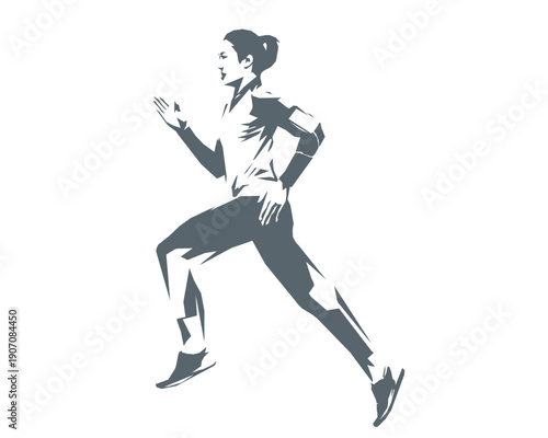 Running woman silhouette vector illustration geometric style
